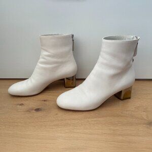 ALEXANDER MCQUEEN White Leather Sculpted Chrome Heel Ankle Boots sz 37 (US 6.5)